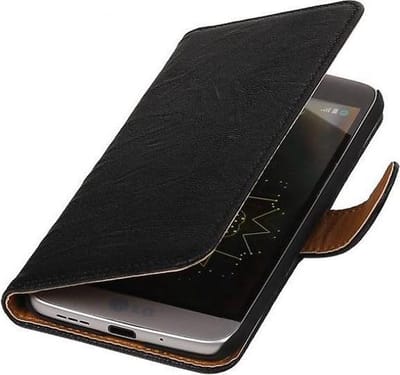 Washed Leer Bookstyle Wallet Case Hoesje - Geschikt voor LG G5 Zwart