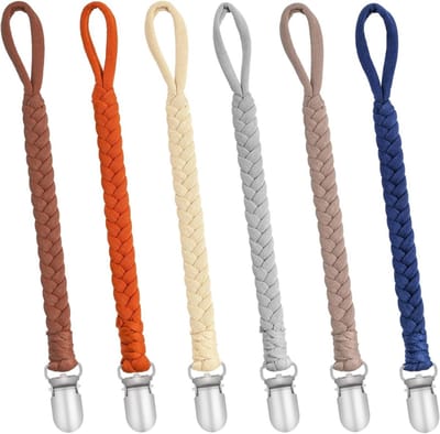 Set van 6 Fopspeenkettingen voor Baby's, Katoenen Fopspeenhouders en Clips voor Jongens en Meisjes, Veilig en Handig voor Elke Fopspeen