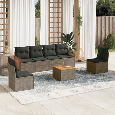 vidaXL - 7-delige - Loungeset - met - kussens - poly - rattan - grijs