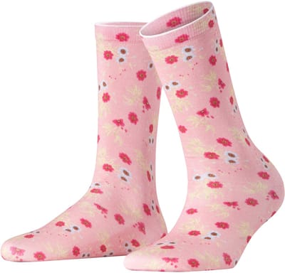 Burlington Floral Romance gedessineerd katoen sokken dames roze - maat 36-41