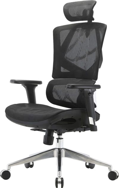 SIHOO bureaustoel bureaustoel ergonomisch, lendensteun hoge rugleuning 3D armleuningen ~ mesh zwart