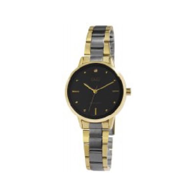 Q&Q- QB97j412y-Dameshorloge-antraciet-goudkleurig-diameter 32 mm-3 atm waterdicht