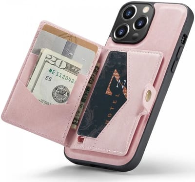 CaseMe JH-01 Hoesje Geschikt voor Apple iPhone 15 Pro | Back Cover met Magnetische Kaarthouder | Beschermhoes Pasjeshouder Achterkant | 4 Pasjes en Briefgeld | Roze