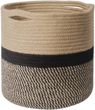 Grote cilindervormige geweven plantenpot van jute, zwart, 30 cm - Perfect voor binnen en buiten, decoratief en duurzaam