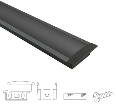Aluminium led strip profiel zwart inbouw 4M - breed en laag - compleet met afdekkap - Led profiel zwart