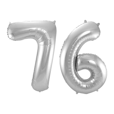 Folieballon 76 jaar - Zilver - 86 cm