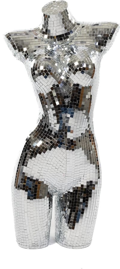 KIMU® Paspop Vrouw Torso Spiegeltjes Zilver - 88 cm Winkeldecoratie XS S Dames Vrouwentorso Discobal Borstbeeld Pop Beeld Disco Spiegel Deco Discobol Etalage Festival