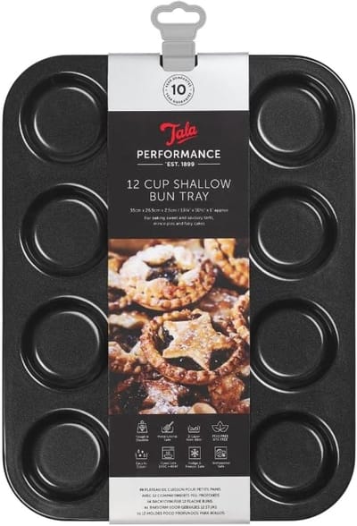 Tala Performance – Ondiepe Muffinvorm voor 12 Stuks – Dubbele Anti-aanbaklaag – Koolstofstaal – BPA- & PFOA-vrij – Oven, Koelkast & Vriezer – Vaatwasserbestendig