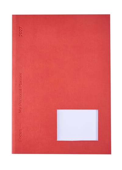Brepols bureau agenda 2027 - FOCUS [0.151] - Bureau agenda - 1 week op 2 pagina's - Weekoverzicht - Dotted grid - Engelstalig - Oranje/Rood - 15 x 21 cm