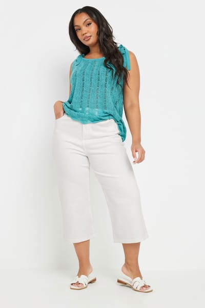 Yours Cropped Denim Jeans Met Wijde Pijpen In Wit Size 42