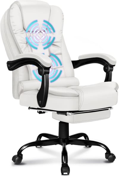 ALFORDSON - Bureau stoel voor computer & gaming - Hoge rugleuning met lendensteun - Draaistoel op wielen - Leder - Uitschuifbare voetensteun - 5 massage modi - USB aansluiting