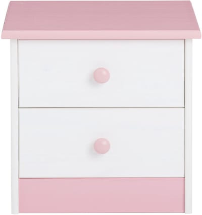 Nachtkastje RONDO van grenenhout, in wit/roze