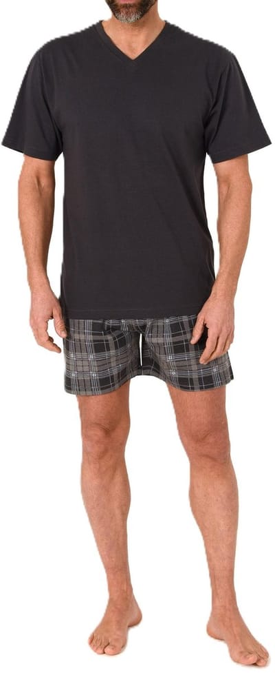 Normann herenpyjama shorty met korte jersey pyjamabroek in geruite look