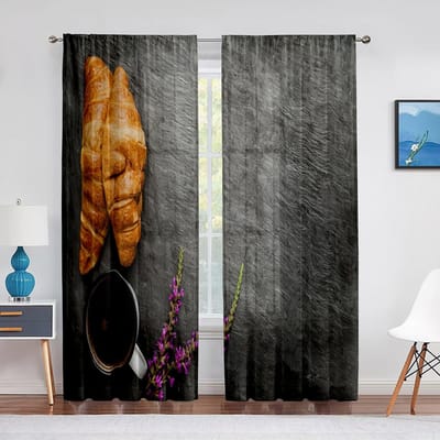 Lekkere Brood Gebak Eten Oranje Transparante Voile Gordijnen voor Woonkamer Slaapkamer Keuken Decoratie Transparante Chiffon Tule Gordijnen 1 PCS W100XH250cm&Grommet Top