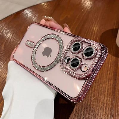 Modieuze Kristal Diamant Magnetische Transparante Hoes Voor iPhone 16 15 14 13 12 11 Pro Max 16 Plus Magsafe Draadloos Opladen Siliconen Hoes For iPhone 13