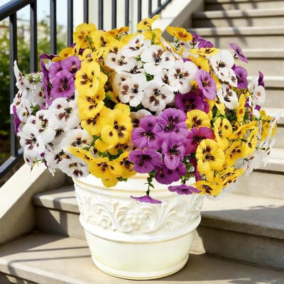 Kunstbloemen set - Zijden viooltjes - Buiten decoreren - UV- en weerbestendig - 6 bundels - Gemengde kleuren