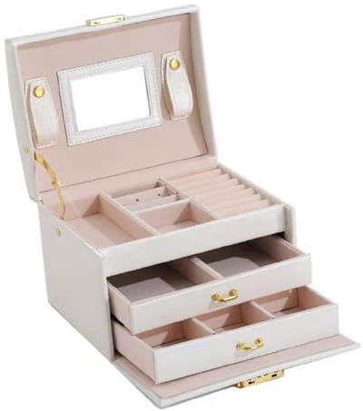 GELLDG Sieradendoos - Juwelendoos met 4 Niveaus en Glazen Deksel - 17.5x14x13cm - Gemakkelijk Te Gebruiken en Draagbaar - Geschikt voor Zonnebrillen Grote Juwelen en Andere Accessoires - Plastic