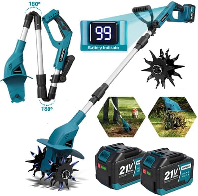 Yofidra Accu Grondfrees - 1200 tpm - Elektrisch Tuinfrees - met 2x 6.0 Ah Accu's & 2x Grondfreesbladen - Motorhak - 15 cm werkdiepte - 20 cm werkbreedte