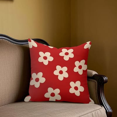 Rood Madeliefje vierkant Jacquard Kussensloop voor Bank Kantoor Lendenkussenhoes Huis Decoratieve Kussensloop 50x50cm