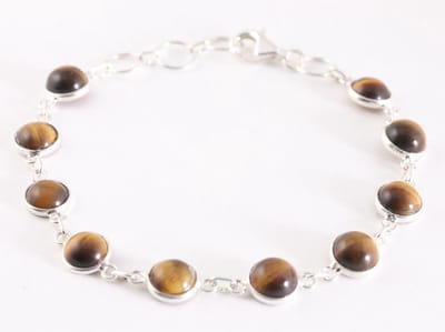 Fijne zilveren schakelarmband met tijgeroog