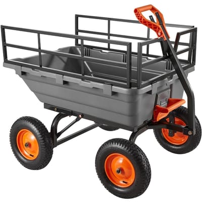 Tuin Kipkar, 680 kg Kunststof Kipkar, 15 Cu. Voet. Tuinwagens Kipkar met 2-in-1 Verstelbaar Handvat, 90° Snel-Kipmechanisme, Verstelbaar