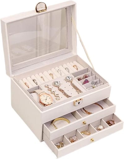 Grote sieradendoos - Juwelendoos organizer - Sieraden opbergen - Drie niveaus - Groot formaat - Wit
