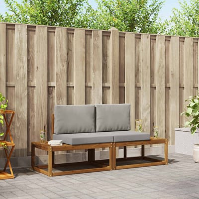 vidaXL - Buiten - bank - set - 2 - st - Naturel - Massief - Acacia - Hout - en - Polyester