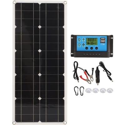 Panneau Solaire 30W Étanche IP65 Adaptatif 12V 24V Haute Puissance Protection contre la Surcharge pour Camping-car Voiture Bateau Remorque 10A black