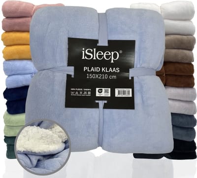 iSleep Plaid Klaas - Heerlijk Zacht - Fleece Deken - Extra Lang - 150x210 cm - Licht Blauw