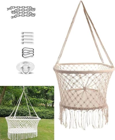 Hangende wieg - Babyhangmat schommel - Baby ontspannen - Handgeweven macrame - 90x75x140 cm - Wit