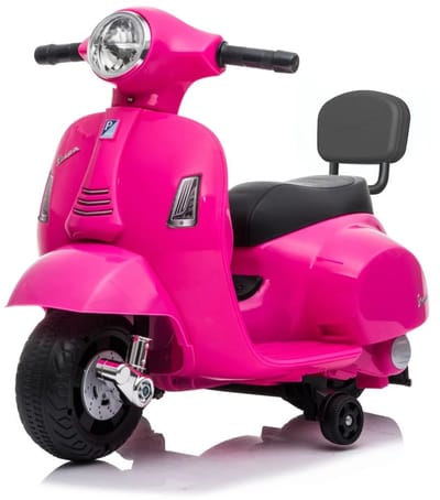 Vespa GTS Full Option Elektrische Kinderscooter 1 tot 3 jaar – Officieel Gelicentieerde Kinder Vespa met Verwijderbare Zijwieltjes – Li-ion Kindermotor met Kunstlederen Zitje & Toeter – Roze