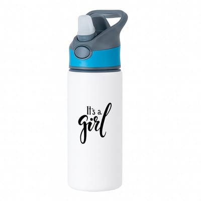 Hacebo® - It's a Girl waterfles met rietje blauw - Baby - Kersverse ouders - Geboorte kraamcadeau meisje - babyshower - water fles - 650ML