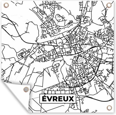 Tuin poster Stadskaart - Frankrijk - Évreux - Kaart - Plattegrond - Zwart wit - 200x200 cm - Tuindoek