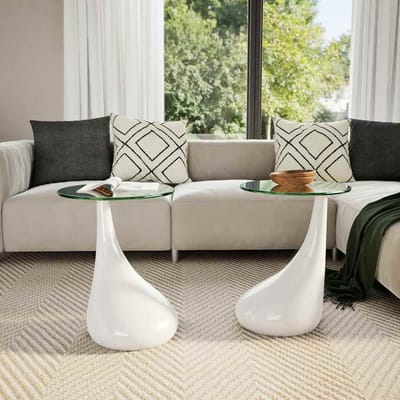 vidaXL - Salontafel - met - rond - glazen - tafelblad - hoogglans - wit - 2 - st