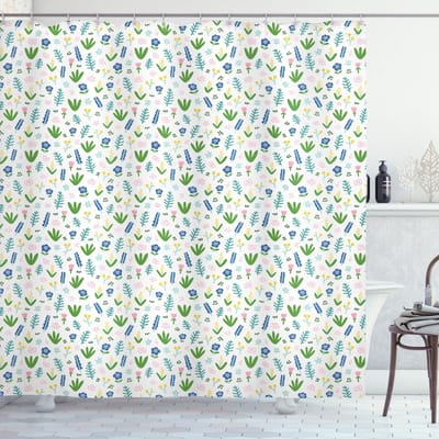 ABAKUHAUS Botanisch douchegordijn – 120x180 – Waterafstotend, Wasmachinebestendig – Groen-Violet-Blauw-Roze