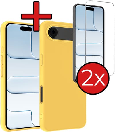 Hoesje - Met 2x Screenprotector - Geschikt voor Apple iPhone Air - Sterk & Shockproof - Telefoon Hoes - Back Cover - Siliconen Case - Telefoonhoes - Geel