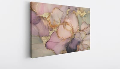 Saammp Canvas Schilderij - Marmer - Paars goud - Abstract kunstwerk - 30x20 - Foto op canvas - Wanddecoratie - Muurdecoratie Woonkamer - Slaapkamer decoratie - Canvas Print