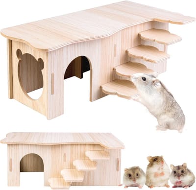 Hoekhuis voor Hamsters - Houten Hamsterhuis met Trappen - Speelplaats en Schuilplaats voor Kleine Dierentypes