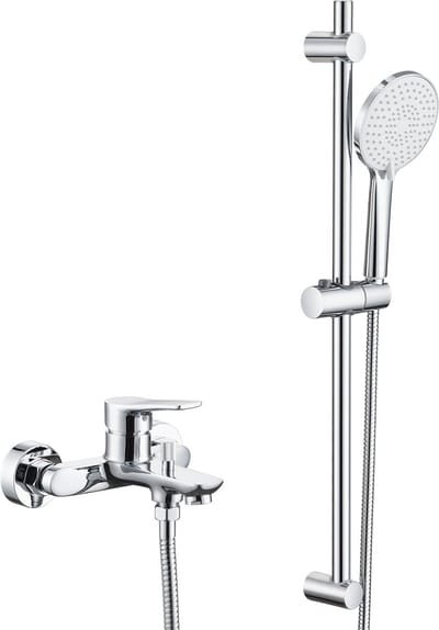 Auralum Max Badkraan met Glijstangset - Messing Douchekraan met 2 Functies - 70 cm Verstelbare Douchestang - Handdouche 3 Standen - 150 mm Hartafstand - Wandmontage - Chroom
