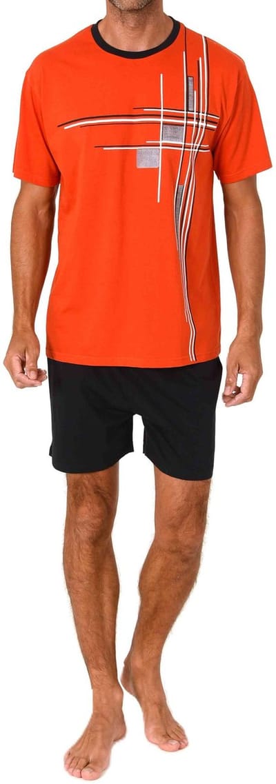 Normann herenpyjama shorty met korte mouwen en print op de voorkant