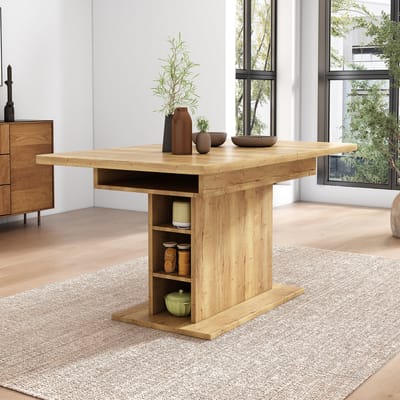 DESMIU Uitschuifbare Eettafel Met Opbergruimte Voor Woonkamer En Eetkamer Van Spaanplaat En Metaal In Natuurlijke Kleur 110 Tot 130 Cm