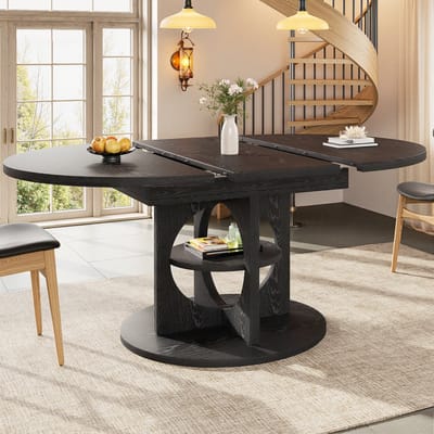 STILVORA Eettafel - Uitschuifbaar Met Opbergrek - Rond Naar Ovaal Voor Eetkamer En Keuken - MDF Metaal - 110-150x110x76 Cm