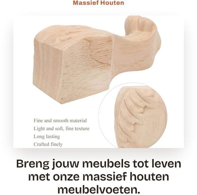 Dailygoods- Meubelvoeten Set van 4 - Massief Houten Poten - 12x6 cm - Rubberhout - Voetaccessoires - Amerikaanse Stijl - Meubelpoten
