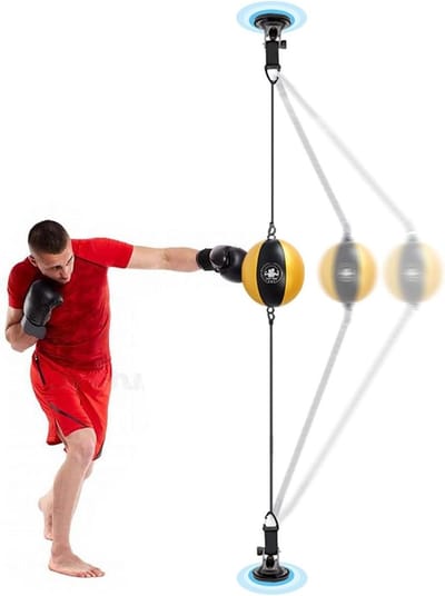 Boxing Speed Bag Plafondmontage, draagbare bokszakken/dubbele reflexbal stressverlichting met zuignappen, volwassenen kinderen verlichting, deurkozijn/vloer (maat: rood+zwart)