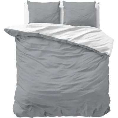 Sleeptime Twee Kleuren Dekbedovertrek - 140x200/220 + 1 kussensloop 60x70 - Wit/Grijs - Eenpersoons