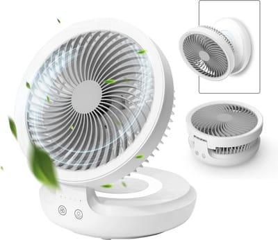 Tafelventilator - Draadloze aircooler - Oplaadbare batterij van 4000 mAh - Stil en krachtig - 3 snelheden - Draaibaar - 90° buigbaar voor eenvoudige opslag - Compact formaat voor thuis, op kantoor en op de camping