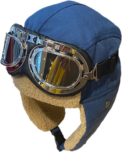 Unisex Pilot Wintermuts Met Oorkleppen En Skibril Voor Motorrijden Skiën En Jagen Warme Buiten Hoofddeksel Winddichte Geïsoleerde Trappermuts Blauwe Kleur Voor Koud Weer Activiteiten