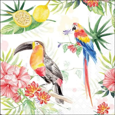 Ambiente Tropical Birds Servetten met Tropische Vogels & Bloemen – 33x33 cm FSC Mix | 20 Stuks