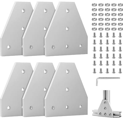 Hoekbeugels en verbindingsplaten voor aluminium profielen - 6 stuks