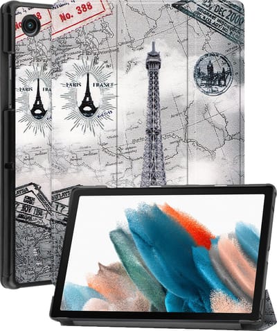 Hoesje Geschikt voor Samsung Galaxy Tab A8 - Dun & Stevig - Trifold Bookcase - Hard Cover - Hardcover Book Case - Tablet Hoes - Eiffeltoren